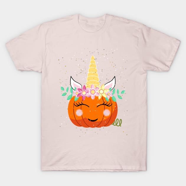 Halloween Pumpkin Glitter Unicorn T-Shirt by apparel.tolove@gmail.com